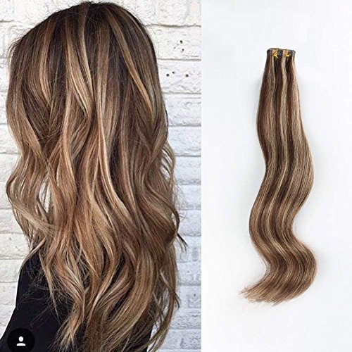 Alternative view of Tape in Hair Extensions - #4/12 Highlights - 20inch