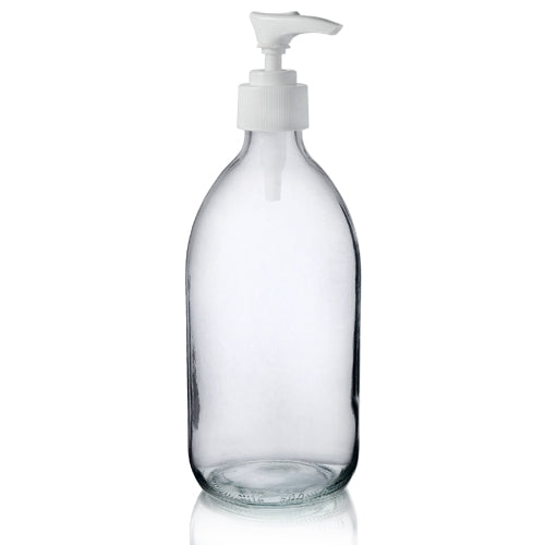 Glass Bottle Clear with White lotion pump  - 500ml