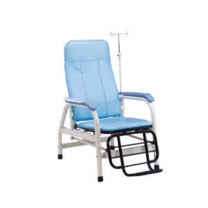 Alternative view of F-43 hospital transfusion chair with IV stand, dialysis chair